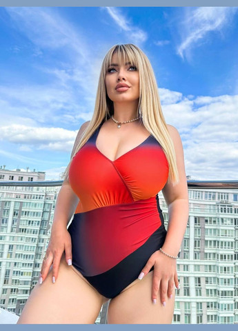 Помаранчевий літній купальник sw1486 чорно-рудий суцільний Ghazel