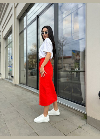 Оранжевая кэжуал джинсовая юбка длины меди MonCher на запах