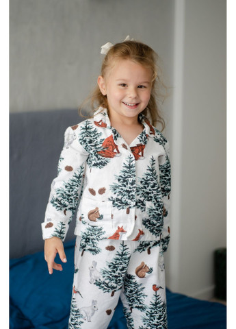 Біла зимня дитяча фланелива піжама "зимова казка" сорочка + брюки PAPLYK