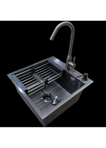 Комплект кухонной мойки HM 50х50 NANO BLACK (DECOR) PVD (3.0/1.0 мм) Kraft (382686130)