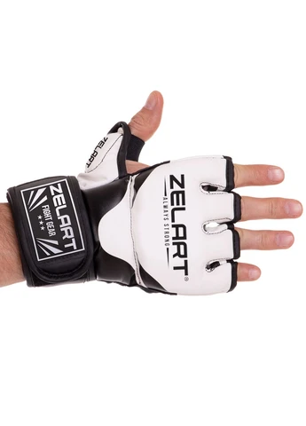 Рукавички для змішаних єдиноборств MMA PU (р-р, Білий-чорний) (BO-3394_Білий-чорний_S) Zelart (354703886)