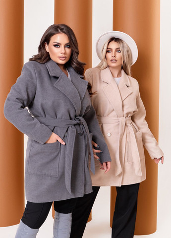 Серое демисезонное Женское пальто двубортное No Brand