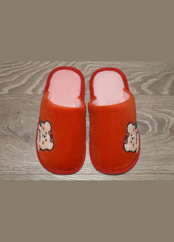 Коралловые тапочки для девочки с милым мишкой No Brand с аппликацией, с белой подошвой