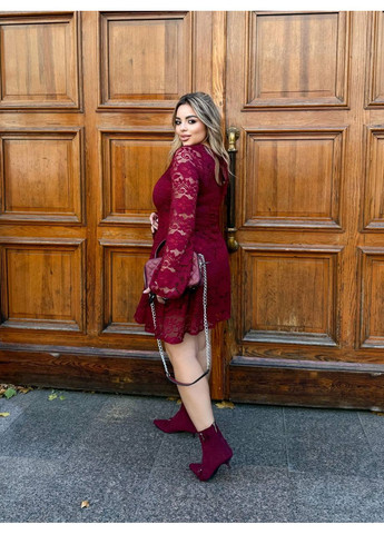 Бордова святковий, вечірня, ділова, кежуал жіноча сукня гіпюрова а-силует Style Point однотонна