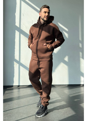 Коричневый демисезонный спортивный костюм тринитка на флисе (худые, брюки), цвет коричневый Nenka