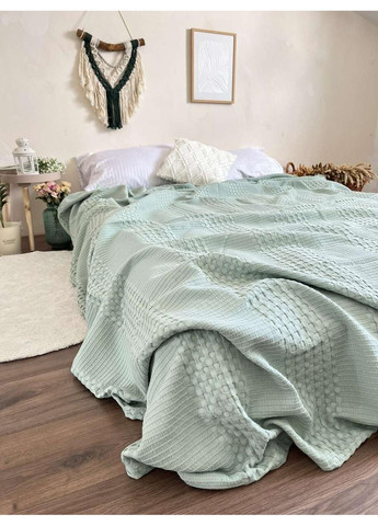 Покривало Марокко вафельне бавовняне ментолового кольору ZEINTEX (315347109)