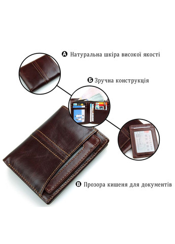 Шкіряний чоловічий гаманець з накладною кишенею та кредитницею коричневий (sku_14373) No Brand (327820204)