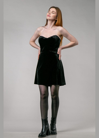 Черное праздничный, коктейльное, вечернее платье мини велюр корсетное CHICLY однотонное