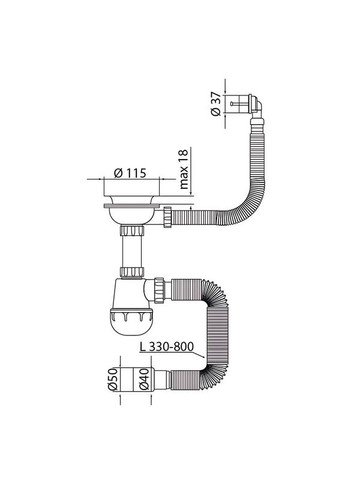 Сифон для кухні SK-07-A 3 1/2"x40 з нерж.сіткою, гнучким круг. переливом (MI8198) Mixxus (369932667)