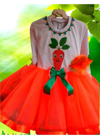 Белый нарядный костюм для девочки "морковка" - реглан, юбка, обруч юбочный No Brand