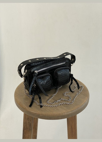 Женская сумка T-295 кросс-боди рептилия черная No Brand (292631173)