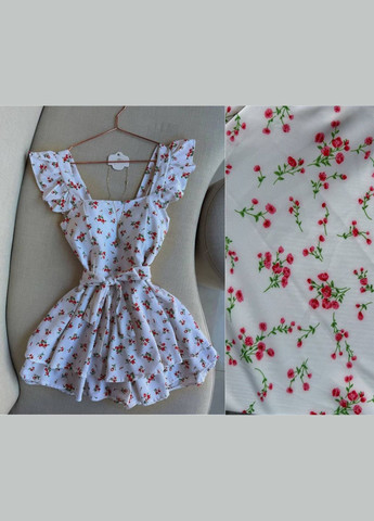 Жіночий комбінезон з квітковим принтом і подвійною спідницею No Brand С1486-633/1 комбінезон-шорти білий штапель, софт