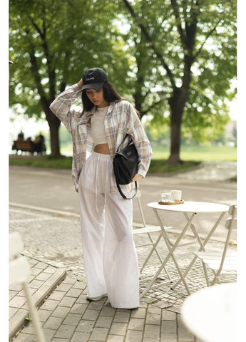 Бежевая повседневный рубашка в клетку No Brand с длинным рукавом