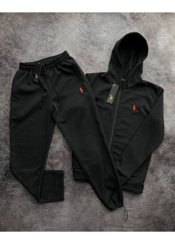 Чорний зимній костюм чоловічий теплий зимовий на флісі . зіп худі і штани No Brand