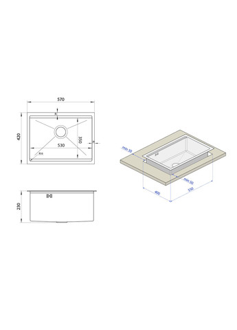 Золота мийка під стільницю з декором нержавіюча Nett NGS-5742 (352261583)