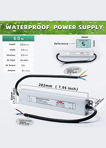 Блок живлення 12V LED вуличний, світлодіодний трансформатор 60W 5A, IP67 Reylax (301854193)