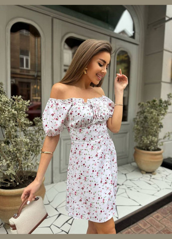 Білий повсякденний жіноча сукня міні в квітковий принт силуетна Style Point з квітковим принтом