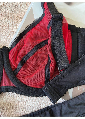 Чорний жіноча нижня білизна комплект на 3 розмір чорний з червоним Lanny Mode