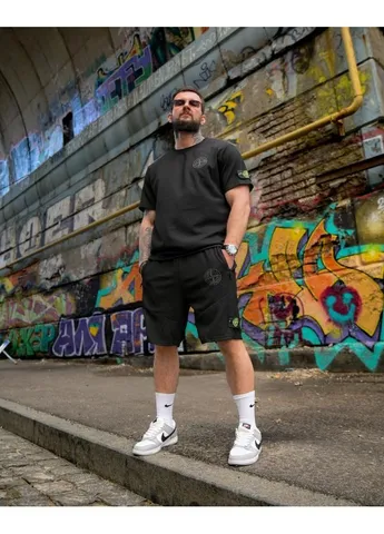 Летний комплект Stone Island WOOV жатый трикотаж футболка и шорты No Brand (393159567)