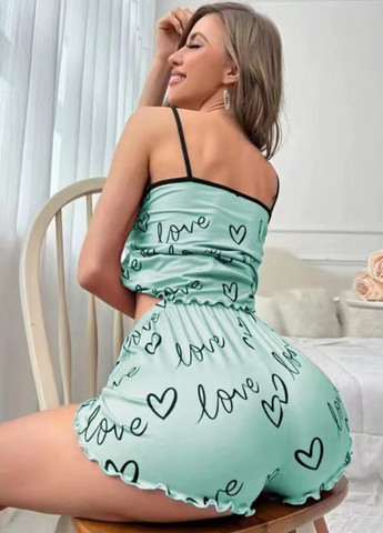 М'ятна всесезон жіноча піжама з майки-топу та шортиків love home (1751-42-01) майка + шорти Macarena