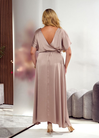 Темно-бежева святковий, коктейльна, вечірня вечірня сукня максі довжини з відкритою спиною та поясом дзвін, з відкритою спиною No Brand однотонна