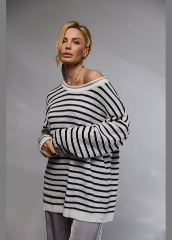 Чорний демісезонний подовжений джемпер у чорно-білу смужку oversize (2474) Triko Bakh