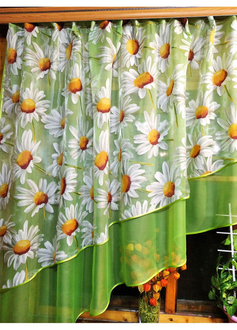 Фіранка готова коротка Ніка салат ромашка ліва No Brand (372133828)