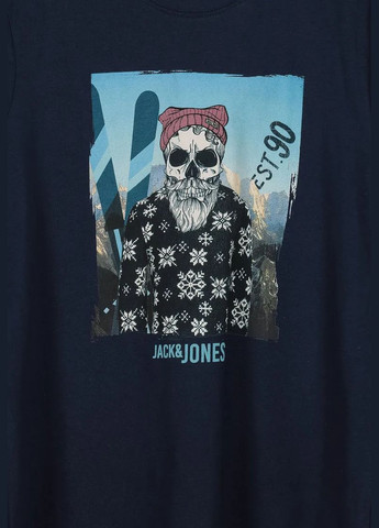 Темно-синяя демисезонная футболка для парня 12185360 темно-синяя со скелетом (152 см) Jack & Jones