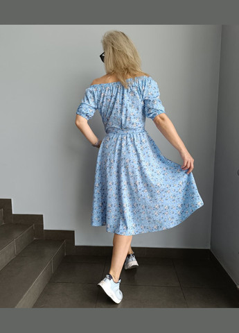 Голубое вечернее летнее мидиплатье на резинке 2 Льва