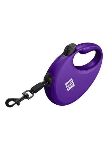 Поводок-рулетка для собак R-leash с контейнером для пакетов, светоотражающая лента, до 12 кг, 3 м, фиолетовый WAUDOG (402033231)