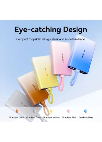 УМБ 10000 mAh 22,5W PD, USB-A, USB-C In/Out, Lightning In/Out, LED display, Gold Vention (372792446)