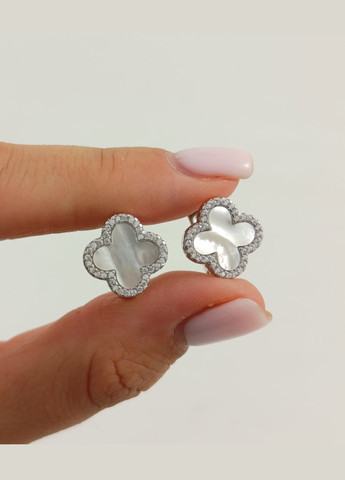 Серьги серебряные с перламутром и цирконием "Клевер" (Арт.22111487034) Shatlen Сережки (329727510)