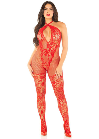 Бодістокінг Seamless Net and Lace Lingerie Jumpsuit One Size, Red Leg Avenue (322247503)