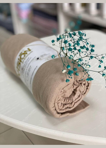 Трикотажне простирадло тканина бавовна Натяжне простирадло на гумці однотонне Простирадла на гумці Туреччина Беж (6200-3-02) No Brand (306633890)