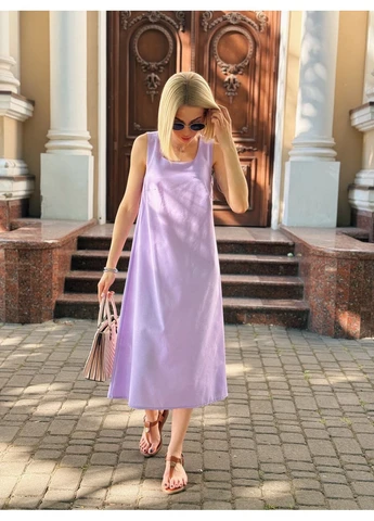 Лавандова довга однотонна сукня з льону Fashion