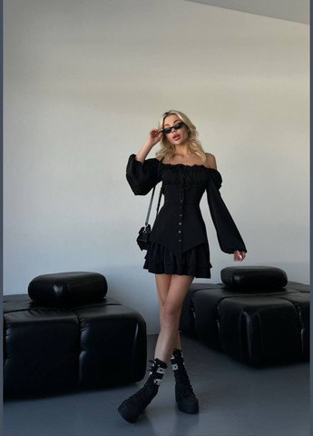 Черное деловое, кэжуал, коктейльное, вечернее женское платье с баской FINO Mode