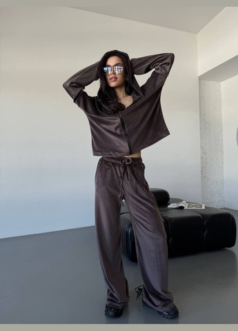 Велюровый женский костюм коричневого цвета 32989 No Brand (331144096)
