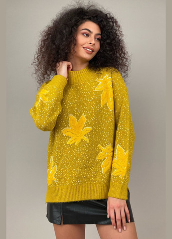 Жовтий зимовий светр з листям CHICLY