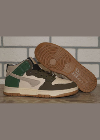 Цветные повседневные, кэжуал осенние хайтопы подростковые демисезонные / ботинки подростковые демисезонные бежевые с зеленым FDEK