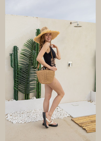 Маленькая летняя плетеная сумка кросбоди с деревянными ручками и длинным ремешком ANGELA No Brand (342419346)