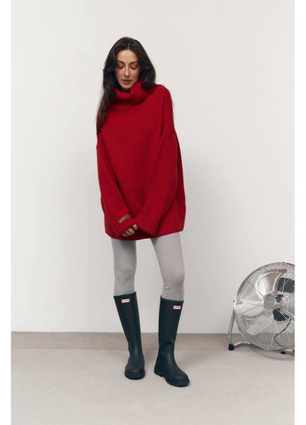 Червоний зимовий жіночий подовжений светр оверсайз з високою горловиною MonCher