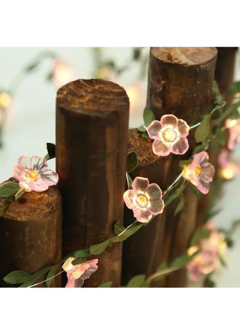 Светодиодная гирлянда на батарейках 2 м на 20 лампочек с искусственными листьями «Цвет Сакуры» No Brand (370290397)