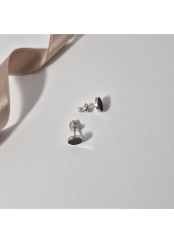 Срібні сережки гвоздики на закрутках Коло з Черною емаллю срібло 925 проби Родоване вс172/1ер 1.80г Nobrand (364653491)