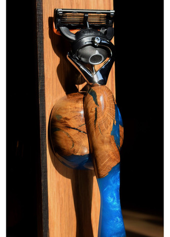 Набір подарунковий Станок для гоління Синій перламутр Коробка зі смолою EpoxyWood Ukraine Округла (360898034)