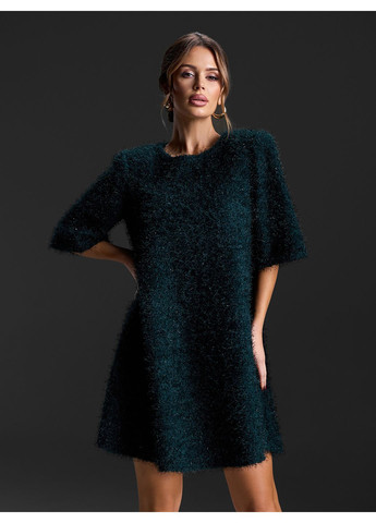 Темно-зеленое вечернее мини платье-трапеция из травки а-силуэт ISSA PLUS однотонное