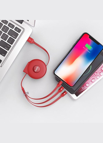 Кабель combo retractable Micro USB + Lightning + Type-C U50 | 1m, 2A | Hoco (368698085)