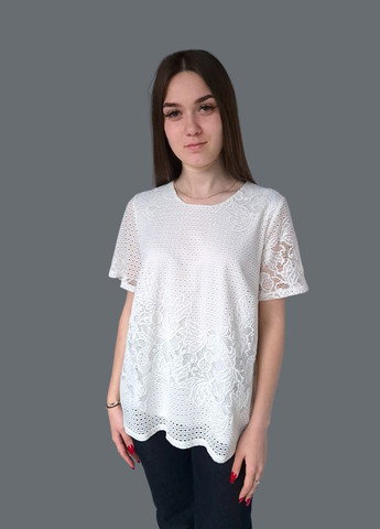 Молочна блузка - футболка жіноча мереживна однотонна Eastex
