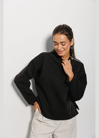 Черный женский теплый свитшот черный с молнией на плече Arjen (294907013)