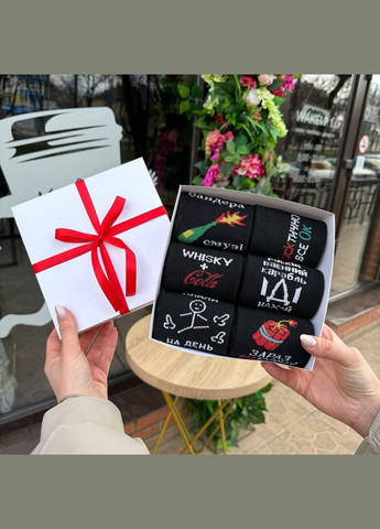 Чорні бокс чоловічих шкарпеток на 6 пар 40-45 р в подарунковій коробці із стрічкою Vakko (306940911)