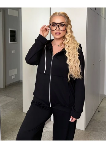 Жіночий стильний костюм oversize з худі на блискавці та штанами палаццо No Brand (379990290)